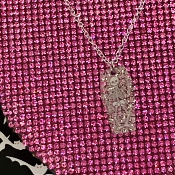 Skeleton Necklace Sterling Silver Glitter Coffin Creepy Emo goth egirl Y2K gift - Picture 12 of 13